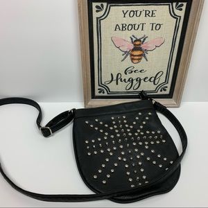 Yoki Black Leather Silver Studded Cross-bag